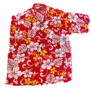 Wayan Mens Aloha Hawaiian Hibiscus Short Sleeved Button Down Shirt Sz L Red